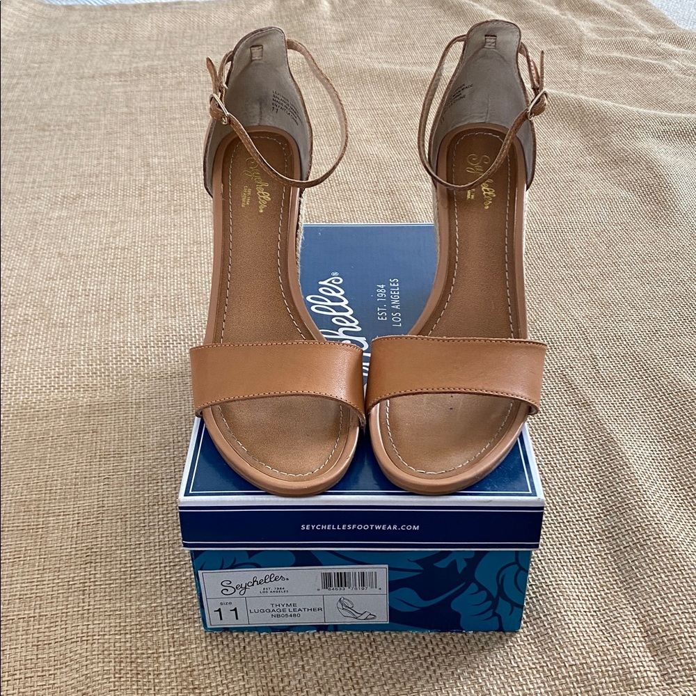 Seychelles Thyme Tan Espadrille 3.5” Wedge Sandals with Ankle Strap size 11 - Picture 2 of 7